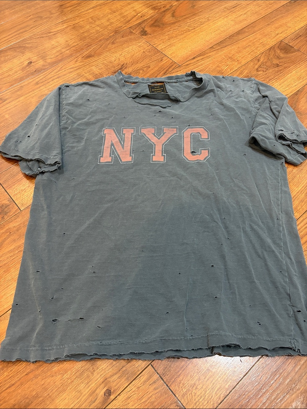 Retro brand vintage Inspired NYC Short Sleeve Tee in distressed gray L